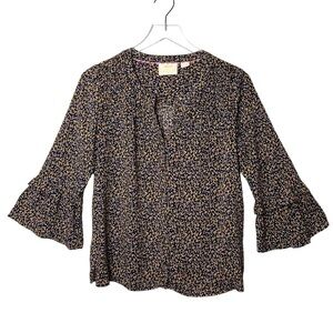 Anthropologie Maeve Micro Floral Ruffle Sleeve Popover Women’s Blouse Sz XS